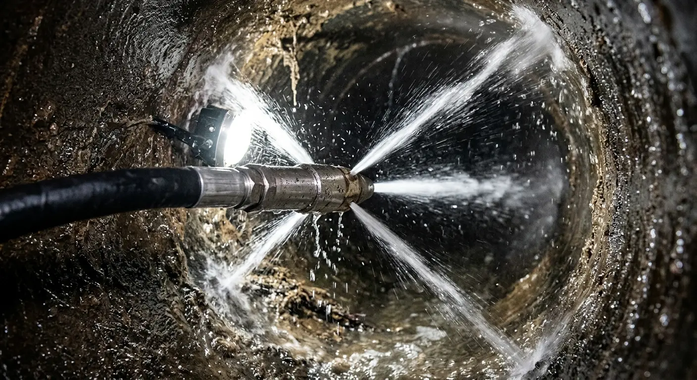 High-pressure hydro jetting nozzle cleaning sewer pipe for Emergency Drain Service in Fruit Heights
